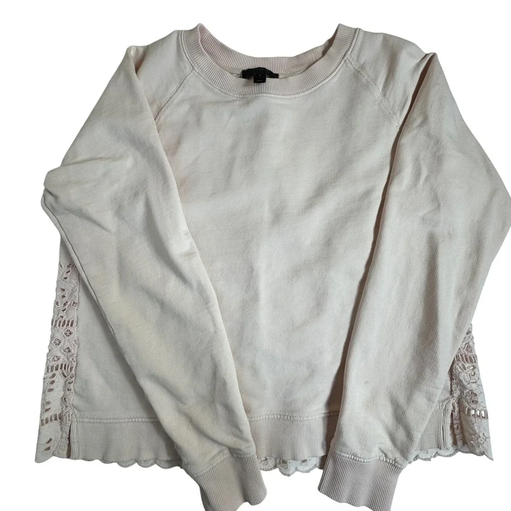 J.Crew Women's Small 100% Cotton Pale Pink Lace Hem Sweatshirt